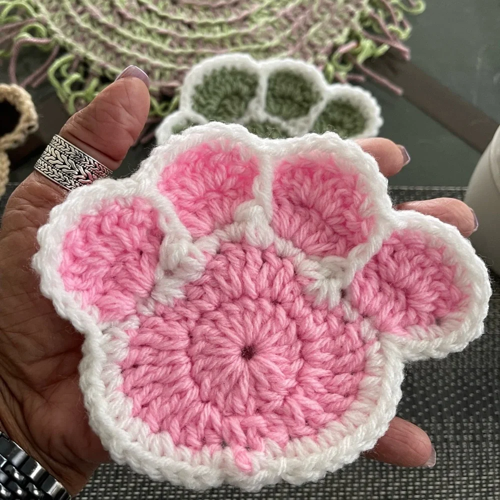 4 pieces set crochet dog paw Coaster handmade new